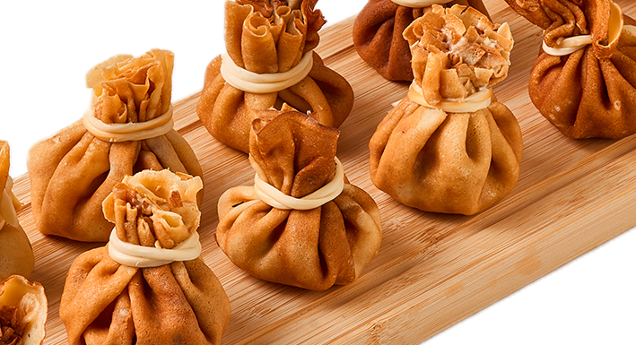 Блинные мешочки "Бефстроганов с курицей"