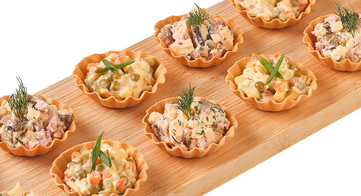 Тарталетки "Оливье" и "Креветка - манго"